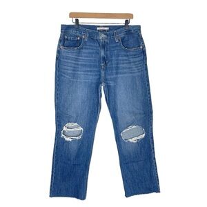 Levis Jeans Womens 32 Low Pro Straight Slouchy High Rise Ripped Knee Rigid Denim